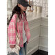 Girls Spring and Autumn Plaid Shirt 2025 New Autumn Korean Children's Shirt Jacket Girls Older Long Sleeve Top Trendy Pink 150