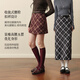 SEIFINI Meng Ziyi's same style slightly brushed slimming plaid long straight skirt 25 autumn slimming short skirt gray blue M