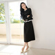 XIANGYING XIAOXIANGFENG Vestido falso de dos piezas para mujeres 2025 Autumn Nuevo volante con volantes Falda de manga de oro de manga larga gris oscuro M
