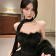 Xin Youjie Internet celebrity live broadcast photogenic clothes pure lust super fairy furry tube top vest autumn and winter with sweet and spicy style scarf top black S