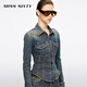 MISS SIXTY2025 winter new long-sleeved denim shirt women's waist waist hot diamond collage medium blue L
