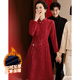 Paste Xi's mother-in-law Chinese style retro plus velvet thickened festive banquet dress wedding festive dress red 3XL