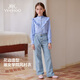 YEEHOO Girls' Shirts Children's Shirts Spring Fashion Lace Collar Long Sleeve Medium Large Children's Fashion Tops Spring New Style Vertical Stars - Light Blue 165