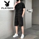 花花公子（PLAYBOY）纯棉2023新款冰丝短袖T恤套装男士休闲运动两件套男装宽松夏季潮 671灰色套装 3XL 160斤-175斤