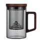 High temperature resistant tea separation cup glass tea cup walnut handle mountain cup household water cup business cup office cup gray wooden handle mountain cup 450ml