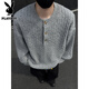 Playboy (PLAYBOY) autumn and winter retro old money style button Henry collar sweater for men and women loose lazy high-end sweater Chenguang Apricot M
