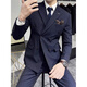 CEO Yageol Anzug Herrener Britisch-Slim-Fit-Geschäft Pendeln formelle Kleidung gestreiftes Licht Luxusanzug dreiteiliger Set Bräutigam Knoten Schwarzer Anzug + Hosen, schwarzes Hemd und Krawatten 46