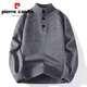 Pierre Cardin Button Henley Collar Sweater Men's Loose 2025 New Autumn and Winter Thickened Warm Top Men's Bottoming Sweater Burgundy M
