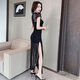 
YiYERED YiYERED Sexy Dress and Evening Dress New Foot Bath Shop Foot Mass KTV Technician Sense Nightclub Mesh Long Dress 13553 Black Long Skirt S