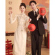 Xin Youjie wedding engagement toast dress 2025 bride autumn and winter long-sleeved wedding dress for women Chinese cheongsam Xiuhe dress champagne color long sleeve M