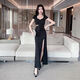 
YiYERED YiYERED Sexy Dress and Evening Dress New Foot Bath Shop Foot Mass KTV Technician Sense Nightclub Mesh Long Dress 13553 Black Long Skirt S