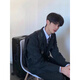 Lu classmate boys dk uniform suit suit loose handsome spring and autumn photo performance class uniform suit jacket trendy navy blue (suit/shirt/tie) XL