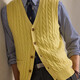 RALPH LAUREN Ralph Lauren Autumn and Winter New American Edition Men's Knitted Wool Vest Cable-Knit Cable Knit Cardigan Vest Yellow/Fall Yellow XS