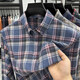 老人头（LAORENTOU）经典款加厚纯棉格子长袖衬衫中青年男士秋季 IF-25143蓝红格 XL 推荐140-160斤