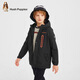 Hush Puppies children's clothing boys' three-proof plus velvet windbreaker autumn and winter children's warm outdoor thick coat diamond black 150