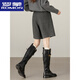 ROMON gray woolen shorts for women autumn and winter 2025 new high-end casual straight pants suit woolen five-quarter pants dark gray L