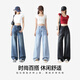 Benny Road Jeans Women's Wide Legs Autumn Wear 2025 New Loose Slim Trousers Drooping High Waist Fashion Straight Pants Light Blue# Solid Color [Cotton Soft Skin-Friendly] M