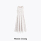 Mandy Zhang White Moonlight Heavy Industry White Lace Kleid Frauen High-End Light Luxury Engagement Kleid Langes Rock Eiweiß-Long-Kleid (Perle Diamond) s