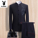 Playboy Chinese tunic suit for young men, embroidered dragon, Chinese stand collar, slim suit, Chinese style groom suit, Chinese style wedding banquet, black dragon top + pants + shirt 180B