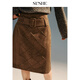 SUSHE Wilderness Maillard Brushed rhombus texture multi-shaped belt straight skirt for women Rusty brown - Comes with belt M