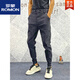
ROMON jeans men's autumn and winter new style striped slim fit plus velvet thickened small feet trendy stretch sports casual pants men black W6623 28