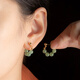 Little Silversmith S925 Silver Hetian Jade Green Earrings for Women New Chinese Style Jade Stud Earrings National Style Sapphire Earrings as Gifts