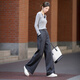 
Demana [Smart Sense Minimalist] Autumn Commuter High Waist Retro Striped Straight Cut Meat Temperament Women's Wide Leg Jeans