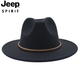 JEEP SPIRIT fedora hat British style men's and women's jazz hat metal accessories large brim felt hat fedorahat black (gold ring) L (59-62cm)