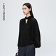 Langzi Design Fashion Hollow Stand Collar Top Lantern Sleeve Black Shirt 2025 Winter New Style Black 2 S