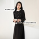 XIANGYING XIAOXIANGFENG Vestido falso de dos piezas para mujeres 2025 Autumn Nuevo volante con volantes Falda de manga de oro de manga larga gris oscuro M