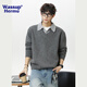 WASSUP HERMU official pullover men's autumn and winter old money style fake two-piece polo collar sweater warm jacket Swire Gray XL (recommended 135-155Jin Jin equals 0.5kg)