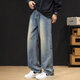 American retro jeans for men spring and autumn new style washed high street straight pants distressed casual wide leg trousers for men smoke black XL