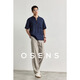 OSENS Men's Wear 21 Count 100% Natural Linen Vintage Henley Collar T-shirt Half-front Men's Short-Sleeved Shirt Summer Nautilus Ready in Stock M (170/92A)