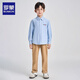 Luo Meng children's clothing boys' shirt new spring and autumn college style embroidered long-sleeved campus uniform blue shirt blue 130