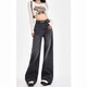 Luyal black and gray wide-leg jeans for women in autumn and winter retro loose and drapey slim slim straight-leg bootcut pants for women, black and gray L