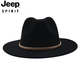 JEEP SPIRIT fedora hat British style men's and women's jazz hat metal accessories large brim felt hat fedorahat black (gold ring) L (59-62cm)