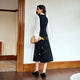 
Olrain Elegant Contrast Color Splicing Fake Two-Piece Dress for Women in Autumn 2025 New Long Sleeve Skirt Black M