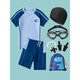 Gu Jianmu plus size male and adolescent split swimsuit and swimming trunks set quick-drying fat baby swimming equipment for middle-aged and older children, junior and primary school students 2095 yellow + swimming cap + swimming goggles nose clip earplugs + swimming XL 20-24Jin Jin is equal to 0.5 kg