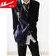 Pull back dk uniform boys preparatory school uniform adult dress a complete set of jk suit jacket couple suit suit class suit black suit + white shirt (free tie) XL