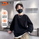 Anta children's fleece sweatshirt for men and women, middle and large children 25 autumn and winter new style youth loose cotton skin-friendly long-sleeved top black early autumn hot sale 160 cm