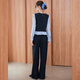 Cierro blanco que desplazan los pantalones de color de contraste Conjunto de pantalones superiores 25 otoño nuevo camisa de encaje de moda 2 piezas Set oculto azul l