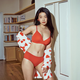 Victoria's Secret Yang Mi's same style anti-gravity small cup no wire bra panty set Victoria's Secret Shine Your Red Horse Year Gift Box Red Box New Year's Red-Logo Lace Style S (Double Breasted) + XS/M