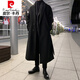 Pierre Cardin winter double-sided woolen coat men's light and mature style suit mid-length thickened woolen over-the-knee windbreaker coat black woolen coat single piece 2XL