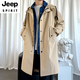 JEEP SPIRIT windbreaker men's spring and autumn mid-length over-the-knee loose hooded velvet coat large size trendy brand winter thickened coat 994-khaki plus cotton M 100-120Jin Jin equals 0.5 kg