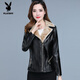 Playboy (PLAYBOY) leather jacket women's velvet thickening short Korean version slim and slim 2025 autumn and winter new fur all-in-one mother's wear Ruiyan black short velvet thickened 7XL 145-160Jin Jin equals 0.5 kg