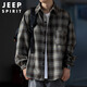 JEEP SPIRIT Jeep brushed thickened plaid shirt men's autumn and winter workwear long-sleeved shirt casual jacket dark gray 2XL