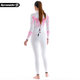 Spraesidio one-piece warm wetsuit swimsuit for men and women, thickened cold-proof swimming wetsuit, adult long-sleeved 3mm winter swimming jellyfish suit, pink and white (back zipper) XL