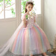 2025 New Summer Elsa Princess Dress Pink Colorful Short-Sleeved Children's Dress Puff Skirt Western Style High-End Pink Neon Princess Dress with Veil 150