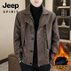 JEEP SPIRIT fake two-piece men's leather jacket 2025 new winter velvet warm casual motorcycle leather jacket top high-end black velvet M 100-120Jin Jin equals 0.5 kg