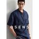 OSENS Men's Wear 21 Count 100% Natural Linen Vintage Henley Collar T-shirt Half-front Men's Short-Sleeved Shirt Summer Nautilus Ready in Stock M (170/92A)